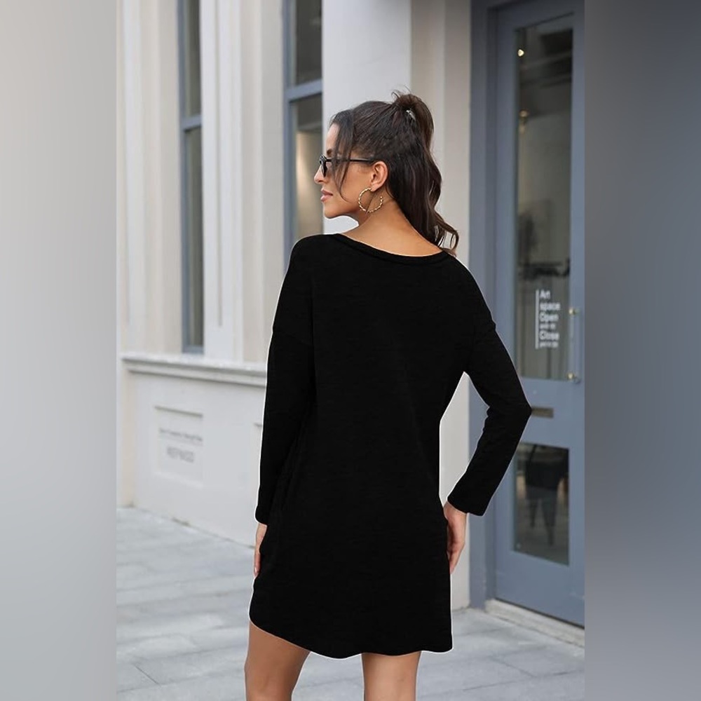 NEW Casual Tunic V-neck Pullover Long Sleeve Sweater Dress - Picture 4 of 9